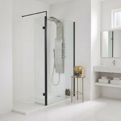 [BEWS18030BP] Balterley 8mm Toughened Safety Glass Hinged Return Screen with Support Bar: 300mm x 1850mm, Black - Lifestyle 3