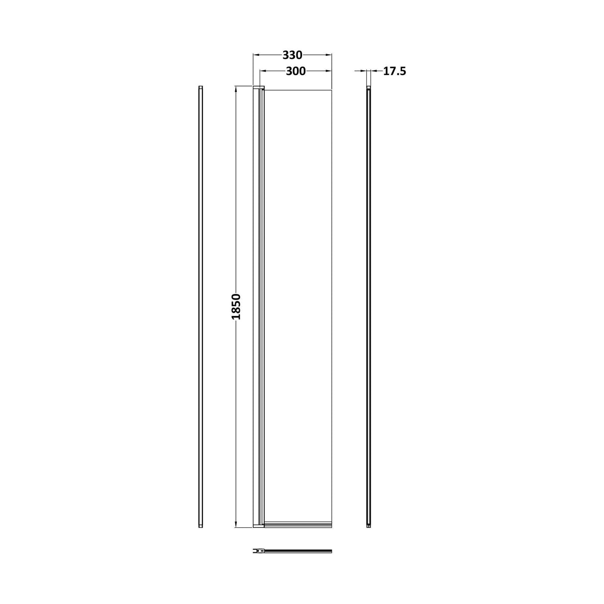 [BEWS18030CBZ] Balterley 1850mm Brushed Bronze Wetroom Panel - Technical Drawing