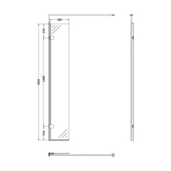 [BEWS18030GM] 300x1850mm Wetroom Swing Screen - Technical Drawing