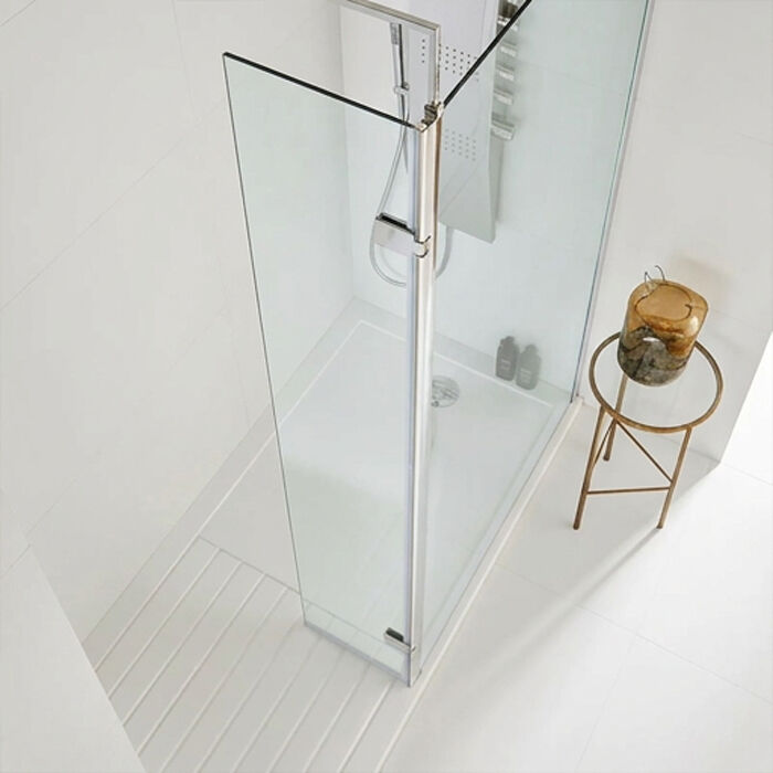[BEWS18030] Balterley 8mm Toughened Safety Glass Hinged Return Screen with Support Bar: 300mm x 1850mm, Black - Lifestyle 1