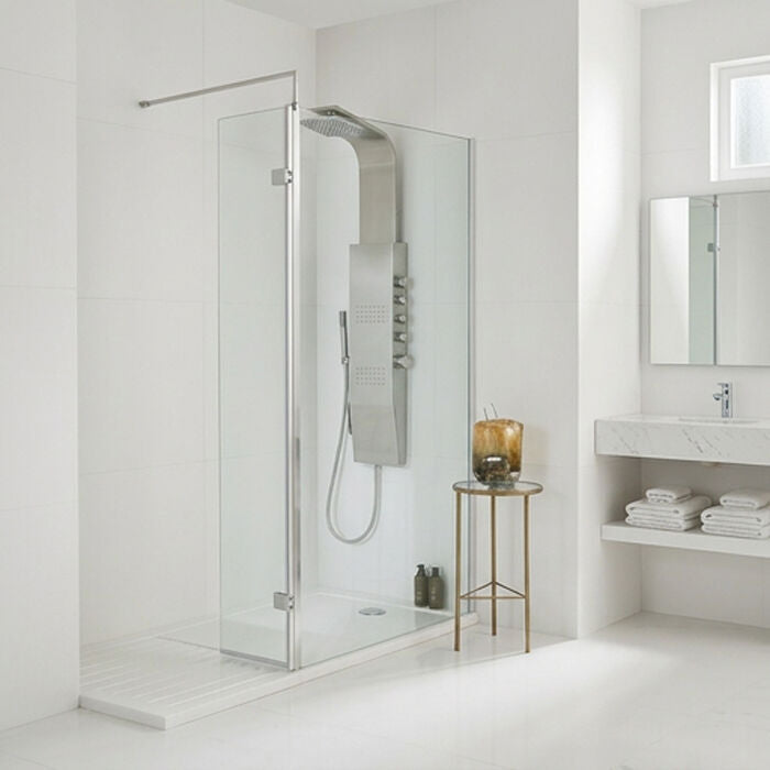 [BEWS18030] Balterley 8mm Toughened Safety Glass Hinged Return Screen with Support Bar: 300mm x 1850mm, Black - Lifestyle 3