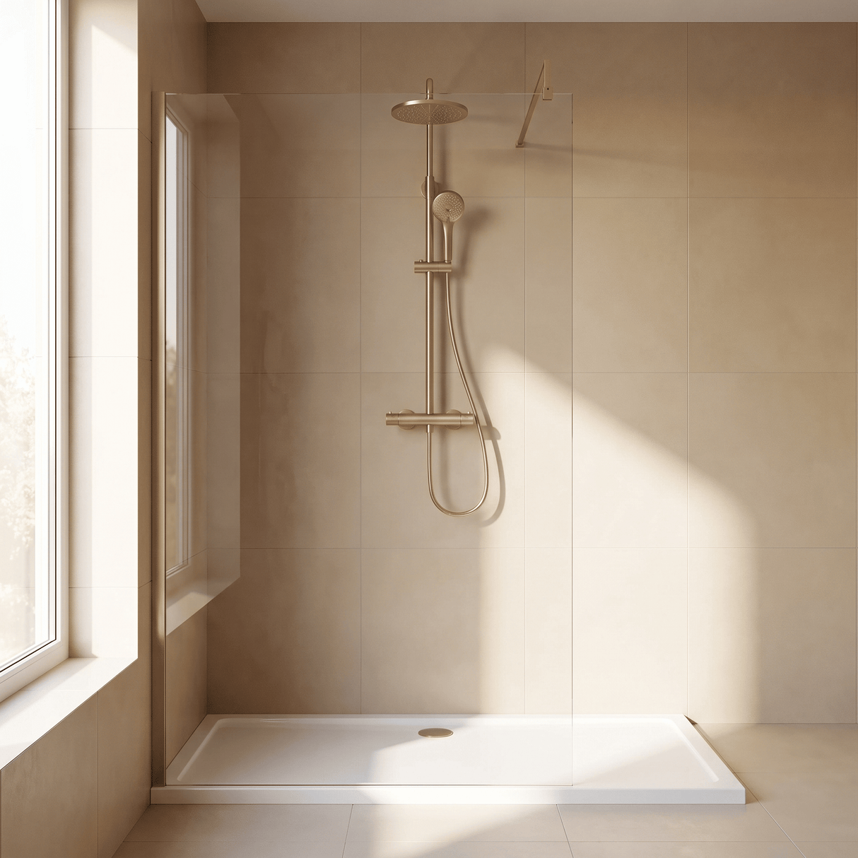 [BEWS18100BB] Balterley 8mm Toughened Safety Glass Wetroom Screen with Support Bar - Choice of Size and Profile Finish - Silo