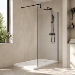 [BEWS18100BP] Balterley 8mm Toughened Safety Glass Wetroom Screen with Support Bar - Choice of Size and Profile Finish - Lifestyle 3