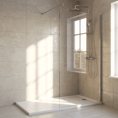 [BEWS18100] Balterley 8mm Toughened Safety Glass Wetroom Screen with Support Bar - Choice of Size and Profile Finish - Lifestyle 1