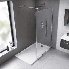 [BEWS18100] Balterley 8mm Toughened Safety Glass Wetroom Screen with Support Bar - Choice of Size and Profile Finish - Lifestyle 2
