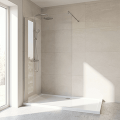 [BEWS18100] Balterley 8mm Toughened Safety Glass Wetroom Screen with Support Bar - Choice of Size and Profile Finish - Silo