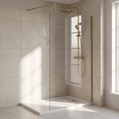 [BEWS18110BB] Drakelow 8mm Toughened Safety Glass Wetroom Screen with Support Bar, Choice of Size & Finish - Silo