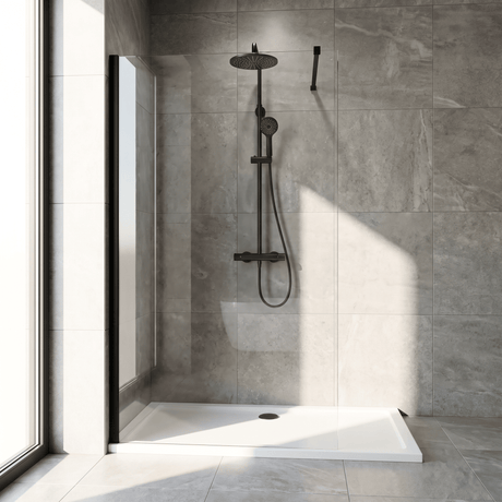 [BEWS18110BP] Drakelow 8mm Toughened Safety Glass Wetroom Screen with Support Bar, Choice of Size & Finish - Silo