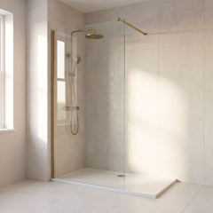 [BEWS18120BB] Balterley 8mm Toughened Safety Glass Wetroom Screen with Support Bar - Choice of Size and Profile Finish - Lifestyle 1