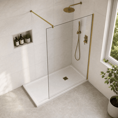 [BEWS18120BB] Balterley 8mm Toughened Safety Glass Wetroom Screen with Support Bar - Choice of Size and Profile Finish - Lifestyle 2