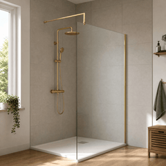 [BEWS18120BB] Balterley 8mm Toughened Safety Glass Wetroom Screen with Support Bar - Choice of Size and Profile Finish - Lifestyle 3