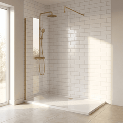 [BEWS18120BB] Balterley 8mm Toughened Safety Glass Wetroom Screen with Support Bar - Choice of Size and Profile Finish - Silo