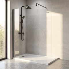 [BEWS18120BP] Balterley 8mm Toughened Safety Glass Wetroom Screen with Support Bar - Choice of Size and Profile Finish - Lifestyle 1