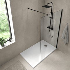[BEWS18120BP] Balterley 8mm Toughened Safety Glass Wetroom Screen with Support Bar - Choice of Size and Profile Finish - Lifestyle 2
