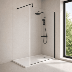 [BEWS18120BP] Balterley 8mm Toughened Safety Glass Wetroom Screen with Support Bar - Choice of Size and Profile Finish - Lifestyle 3