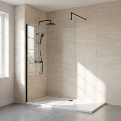 [BEWS18120BP] Balterley 8mm Toughened Safety Glass Wetroom Screen with Support Bar - Choice of Size and Profile Finish - Silo