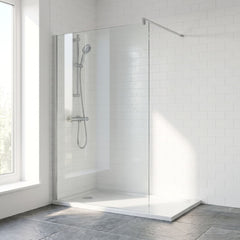 [BEWS18120] Balterley 8mm Toughened Safety Glass Wetroom Screen with Support Bar - Choice of Size and Profile Finish - Lifestyle 1