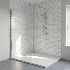 [BEWS18120] Balterley 8mm Toughened Safety Glass Wetroom Screen with Support Bar - Choice of Size and Profile Finish - Lifestyle 3