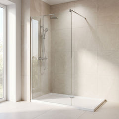 [BEWS18120] Balterley 8mm Toughened Safety Glass Wetroom Screen with Support Bar - Choice of Size and Profile Finish - Silo