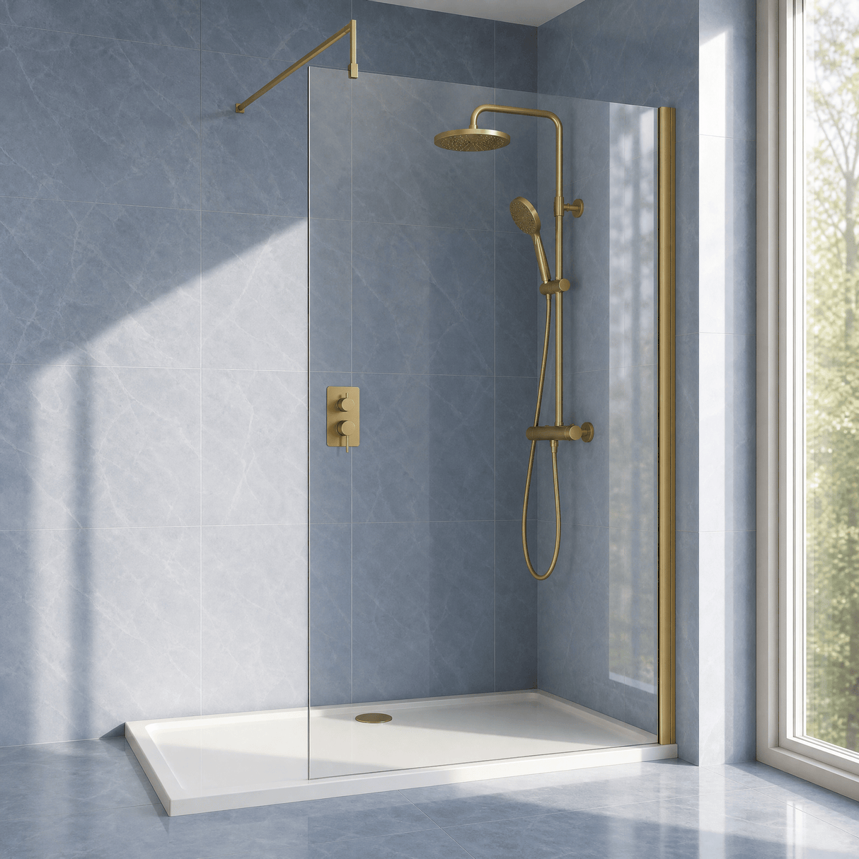 [BEWS18140BB] Drakelow 8mm Toughened Safety Glass Wetroom Screen with Support Bar, Choice of Size & Finish - Silo