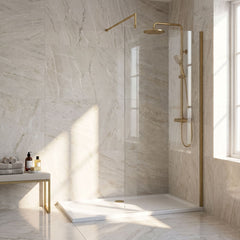[BEWS18700BB] Balterley 8mm Toughened Safety Glass Wetroom Screen with Support Bar - Choice of Size and Profile Finish - Lifestyle 1