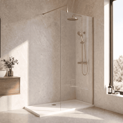 [BEWS18700BB] Balterley 8mm Toughened Safety Glass Wetroom Screen with Support Bar - Choice of Size and Profile Finish - Lifestyle 3