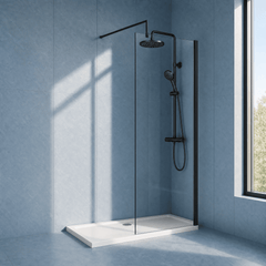 [BEWS18700BP] Balterley 8mm Toughened Safety Glass Wetroom Screen with Support Bar - Choice of Size and Profile Finish - Silo