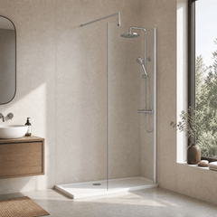 [BEWS18700] Balterley 8mm Toughened Safety Glass Wetroom Screen with Support Bar - Choice of Size and Profile Finish - Lifestyle 1