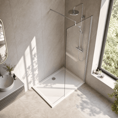 [BEWS18700] Balterley 8mm Toughened Safety Glass Wetroom Screen with Support Bar - Choice of Size and Profile Finish - Lifestyle 2