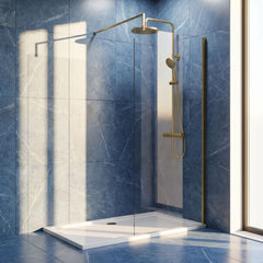 [BEWS18760BB] Drakelow 8mm Toughened Safety Glass Wetroom Screen with Support Bar, Choice of Size & Finish - Silo