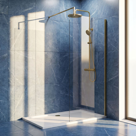 [BEWS18760BB] Drakelow 8mm Toughened Safety Glass Wetroom Screen with Support Bar, Choice of Size & Finish - Silo