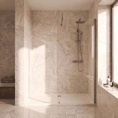 [BEWS18760] Drakelow 8mm Toughened Safety Glass Wetroom Screen with Support Bar, Choice of Size & Finish