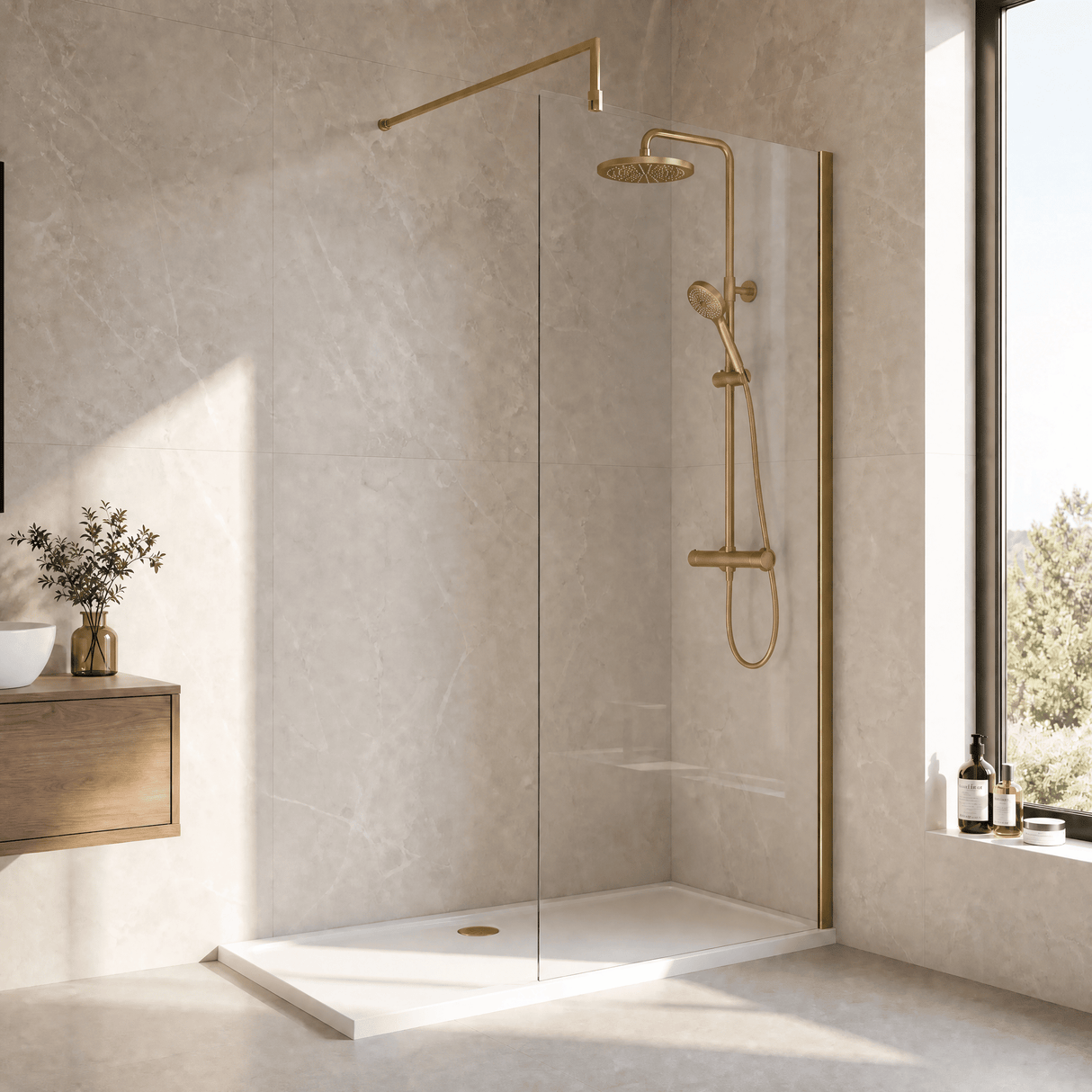 [BEWS18800BB] Balterley 8mm Toughened Safety Glass Wetroom Screen with Support Bar - Choice of Size and Profile Finish - Lifestyle 3