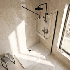 [BEWS18800BP] Balterley 8mm Toughened Safety Glass Wetroom Screen with Support Bar - Choice of Size and Profile Finish - Lifestyle 2