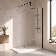 [BEWS18800BP] Balterley 8mm Toughened Safety Glass Wetroom Screen with Support Bar - Choice of Size and Profile Finish - Lifestyle 3