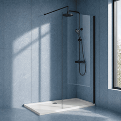 [BEWS18800BP] Balterley 8mm Toughened Safety Glass Wetroom Screen with Support Bar - Choice of Size and Profile Finish - Silo