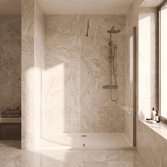 [BEWS18800] Balterley 8mm Toughened Safety Glass Wetroom Screen with Support Bar - Choice of Size and Profile Finish - Lifestyle 1