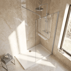[BEWS18800] Balterley 8mm Toughened Safety Glass Wetroom Screen with Support Bar - Choice of Size and Profile Finish - Lifestyle 2