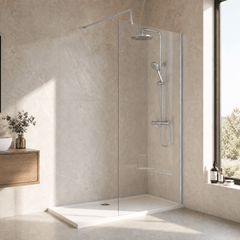 [BEWS18800] Balterley 8mm Toughened Safety Glass Wetroom Screen with Support Bar - Choice of Size and Profile Finish - Lifestyle 3