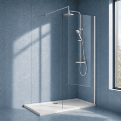[BEWS18800] Balterley 8mm Toughened Safety Glass Wetroom Screen with Support Bar - Choice of Size and Profile Finish - Silo