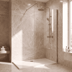 [BEWS18900BB] Balterley 8mm Toughened Safety Glass Wetroom Screen with Support Bar - Choice of Size and Profile Finish - Lifestyle 1