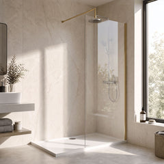[BEWS18900BB] Balterley 8mm Toughened Safety Glass Wetroom Screen with Support Bar - Choice of Size and Profile Finish - Lifestyle 3