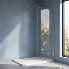 [BEWS18900BB] Balterley 8mm Toughened Safety Glass Wetroom Screen with Support Bar - Choice of Size and Profile Finish - Silo