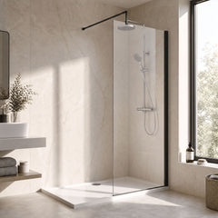 [BEWS18900BP] Balterley 8mm Toughened Safety Glass Wetroom Screen with Support Bar - Choice of Size and Profile Finish - Lifestyle 3