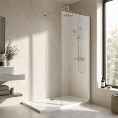 [BEWS18900] Balterley 8mm Toughened Safety Glass Wetroom Screen with Support Bar - Choice of Size and Profile Finish - Lifestyle 3