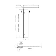 [BEWSBP030] Balterley Contemporary Bathroom 8mm Glass Wetroom Return Screen with Support Bar, Matt Black, 1950 x 322 x 27mm - Technical Drawing