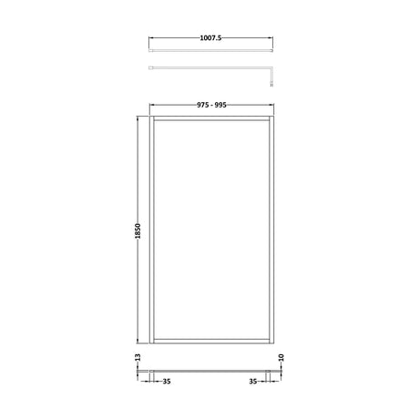 [BEWSFBZ1810] Balterley Framed Wetroom Screen, 1000mm, Brushed Bronze - Technical Drawing