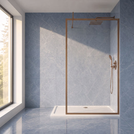 [BEWSFBZ1812] Bilbrook Contemporary 8mm Toughened Safety Glass Outer Framed Wetroom Screen with Support Arm, H: 1850mm, Choice of Size and Finish - Silo
