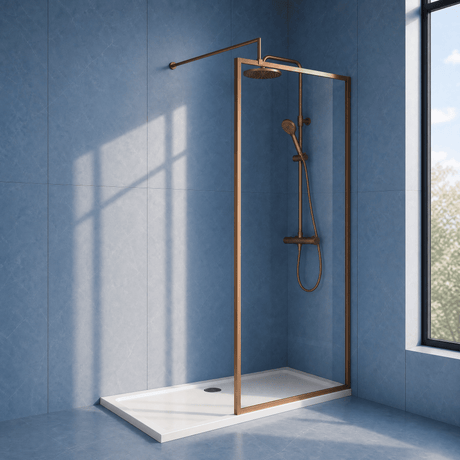[BEWSFBZ1870] Bilbrook Contemporary 8mm Toughened Safety Glass Outer Framed Wetroom Screen with Support Arm, H: 1850mm, Choice of Size and Finish - Silo