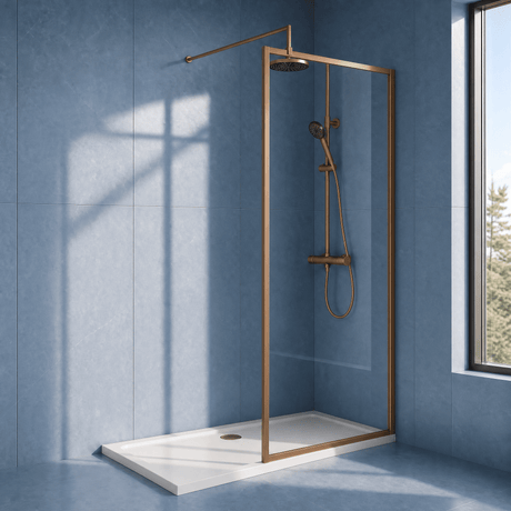[BEWSFBZ1876] Bilbrook Contemporary 8mm Toughened Safety Glass Outer Framed Wetroom Screen with Support Arm, H: 1850mm, Choice of Size and Finish - Silo